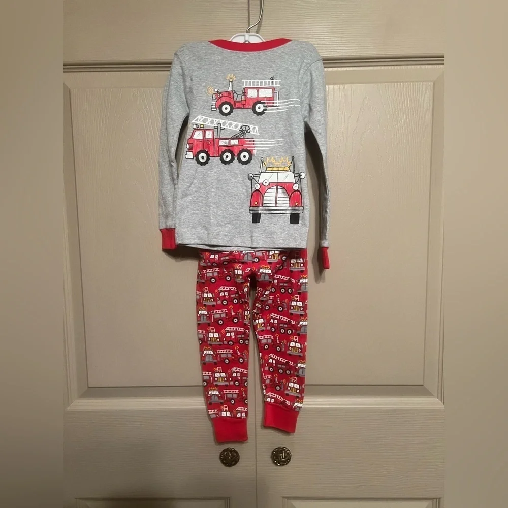Fire Truck Kids Pajamas Set - Gray and Red